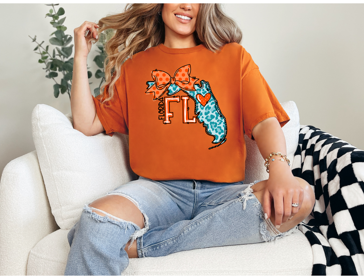 Florida Football T-Shirts | Florida State Shirt | Gingham Bow & Leopard Print Florida