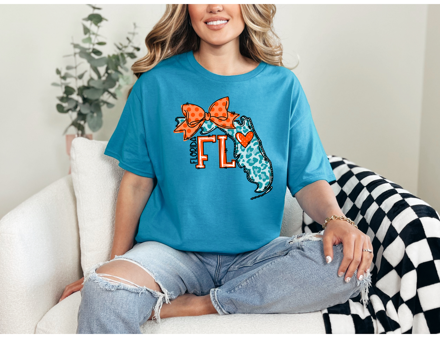 Florida Football T-Shirts | Florida State Shirt | Gingham Bow & Leopard Print Florida