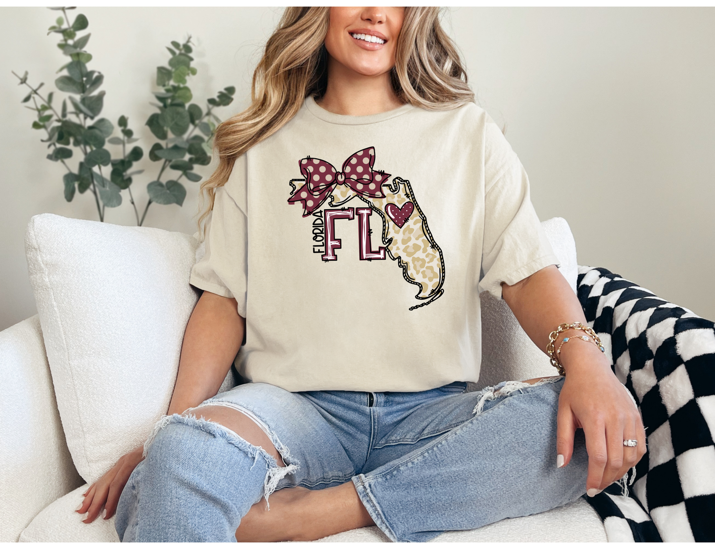 Florida Football T-Shirts | Florida State Shirt | Gingham Bow & Leopard Print Florida
