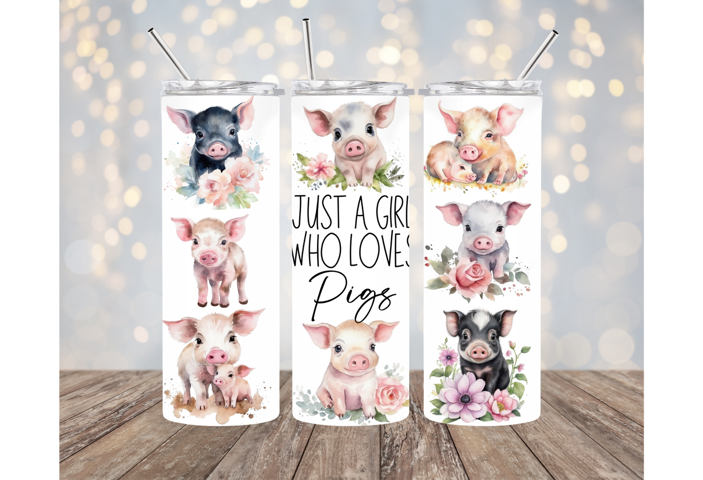 Hogs & Kisses | Just A Girl Who Loves Pigs | Cute Pig Tumblers | 20oz Tumblers