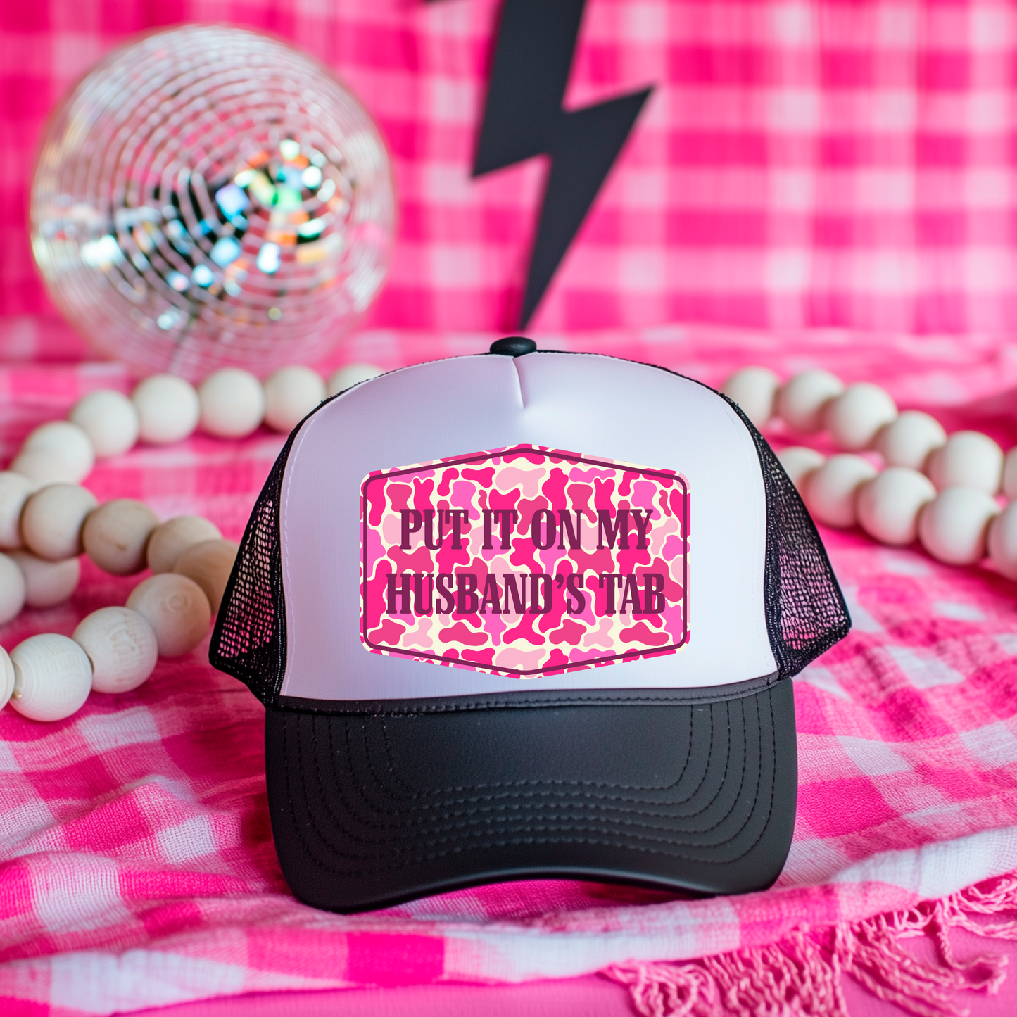 Put It On My Husband's Tab Trucker Style Hat