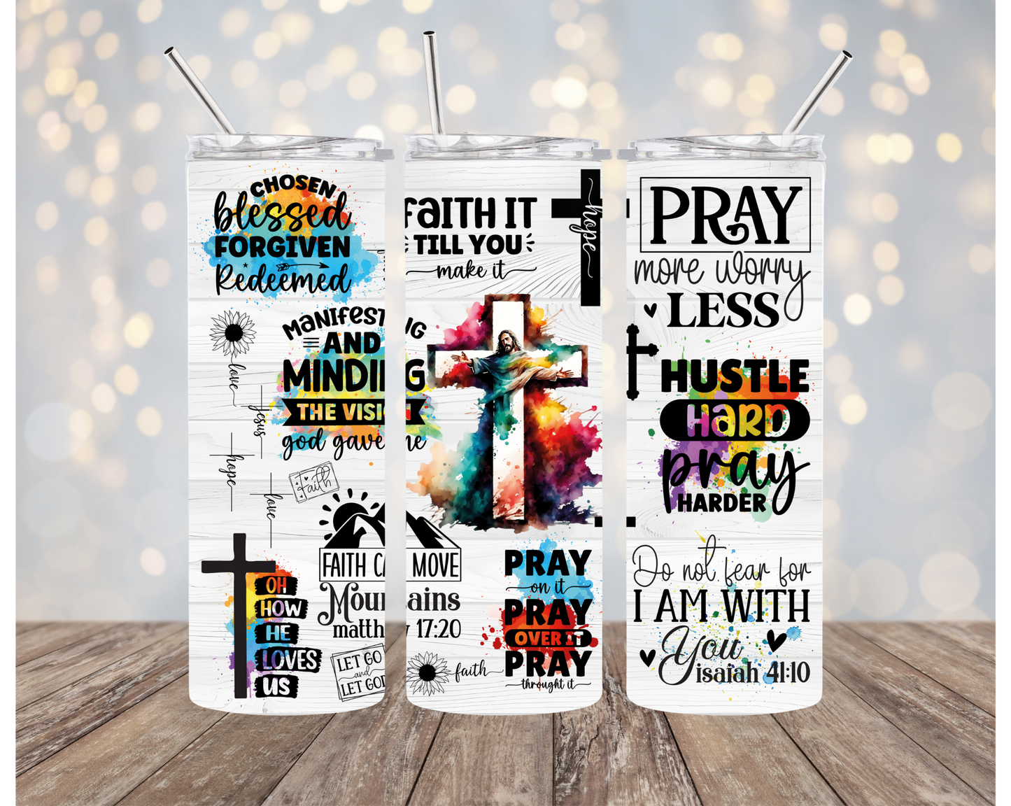 Faith Based Tumblers | Walk By Faith Not By Sight | Pray More Worry Less | Pray On It | God Is Good All The Time | 20oz Tumblers