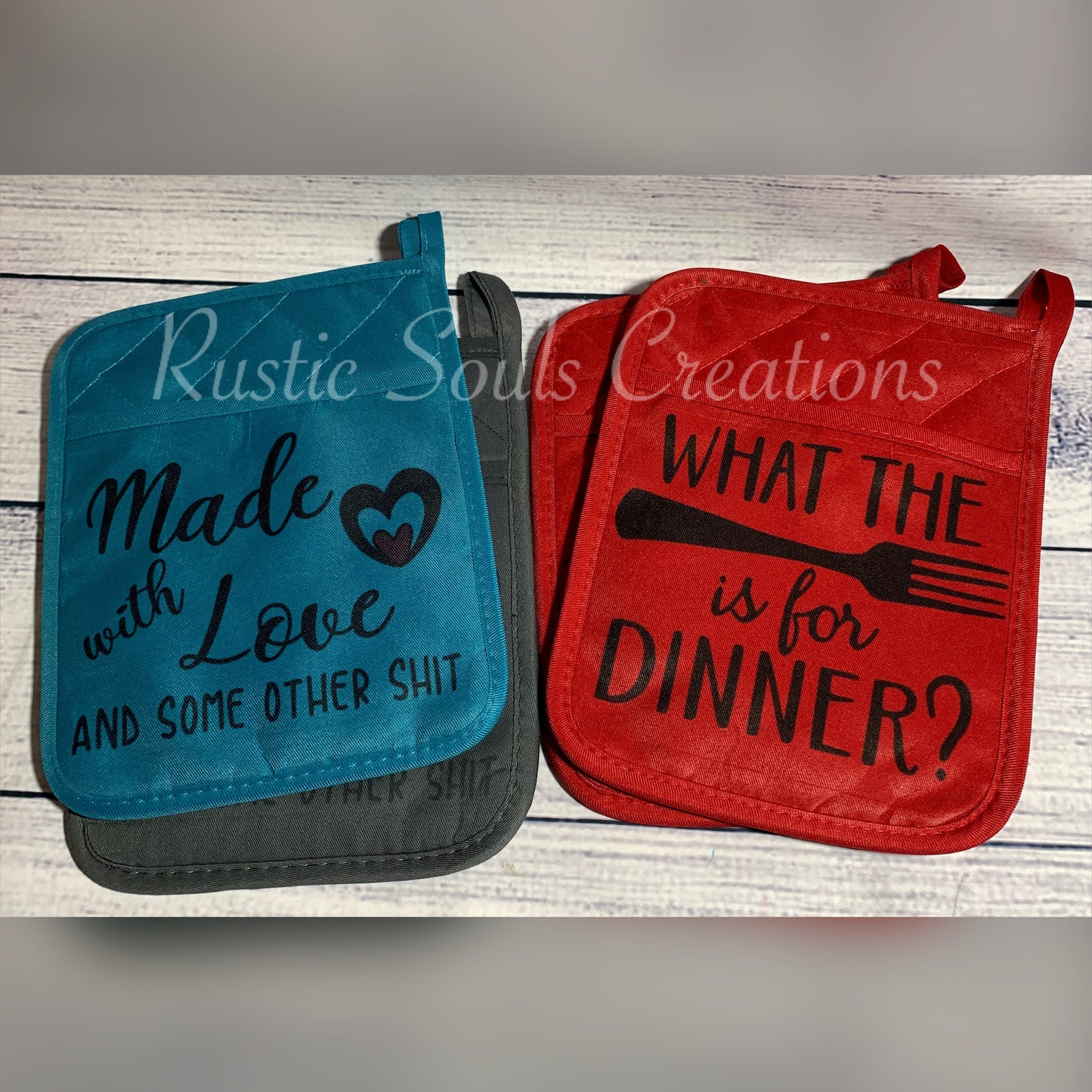 Kitchen Towels | Kitchen Humor | Made With Love And Some Other Shit | What The Fork Is For Dinner | Pot Holder | Funny Kitchen Decor