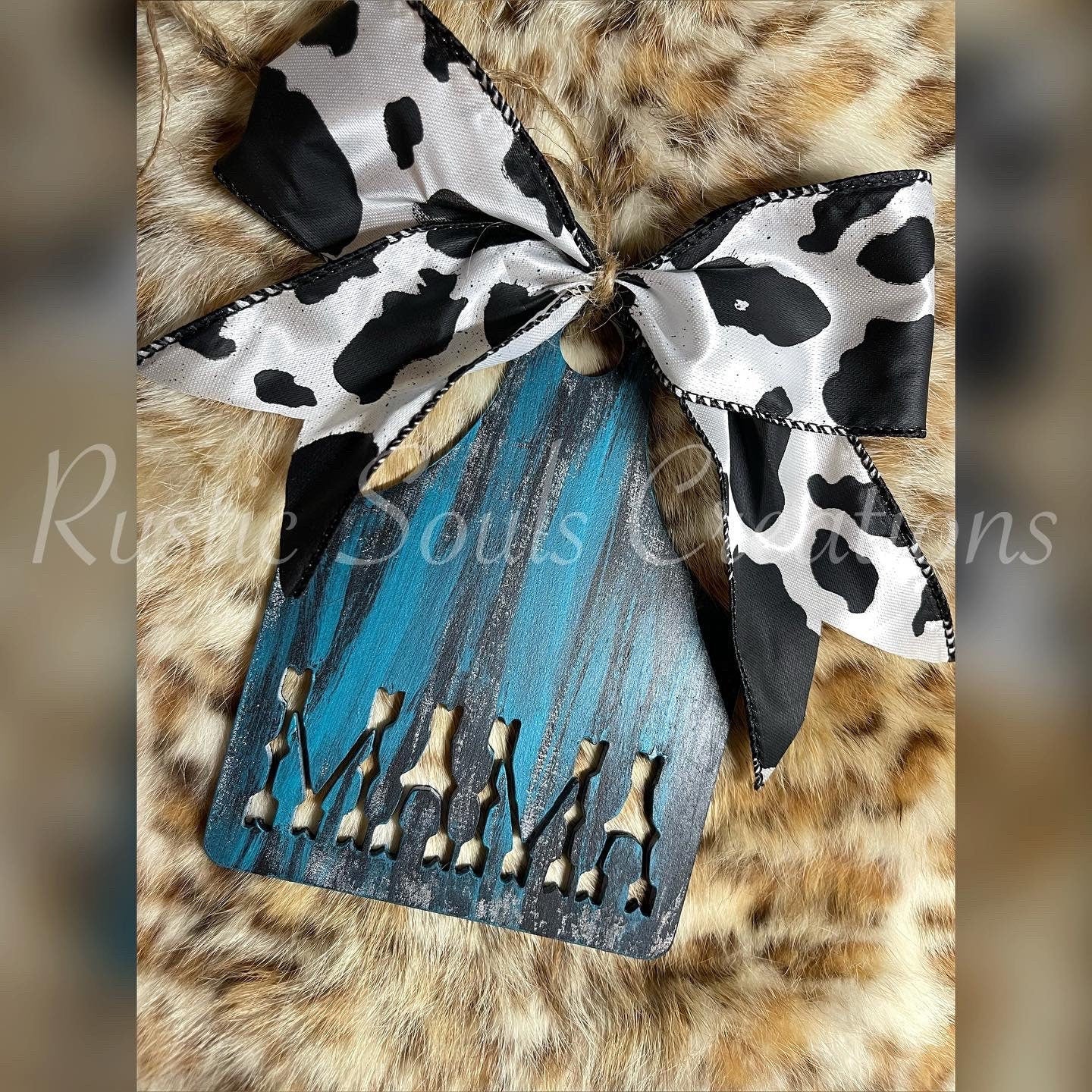 Mama Cow Tag Car Charm. Rustic Cow Tag Car Charm. Cow Tag Ornament. Car Accessories.