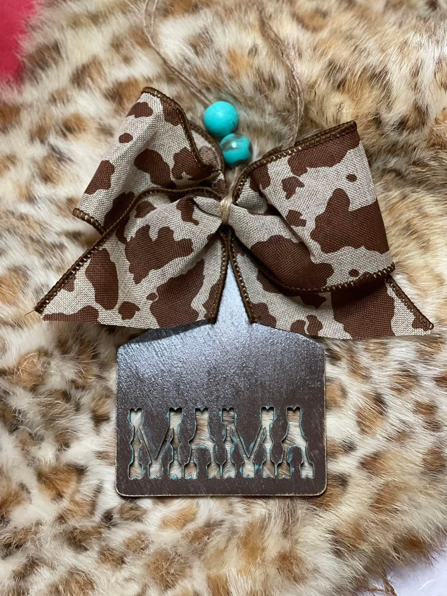 Mama Cow Tag Car Charm. Rustic Cow Tag Car Charm. Cow Tag Ornament. Car Accessories.