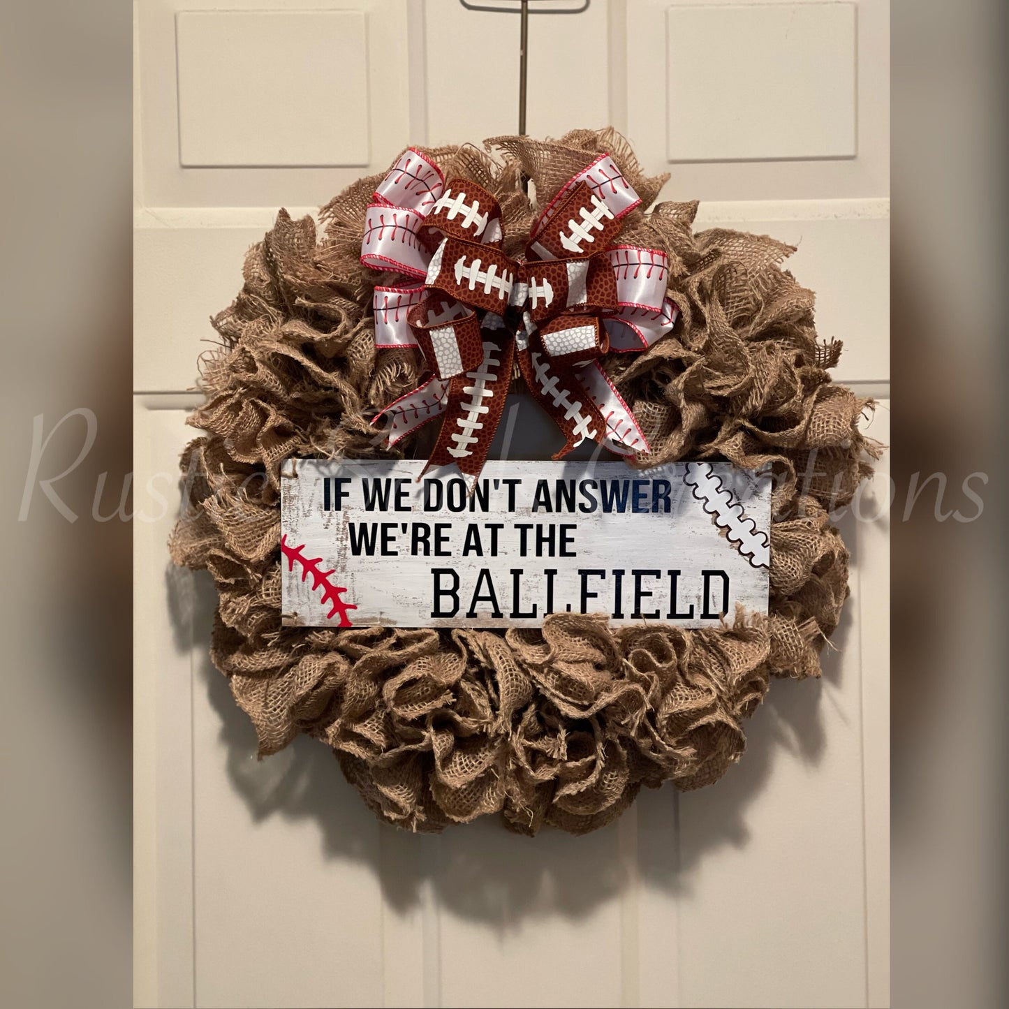 Baseball Door Wreath | If We Don't Answer We're At The Ballfield | Burlap Baseball Wreath