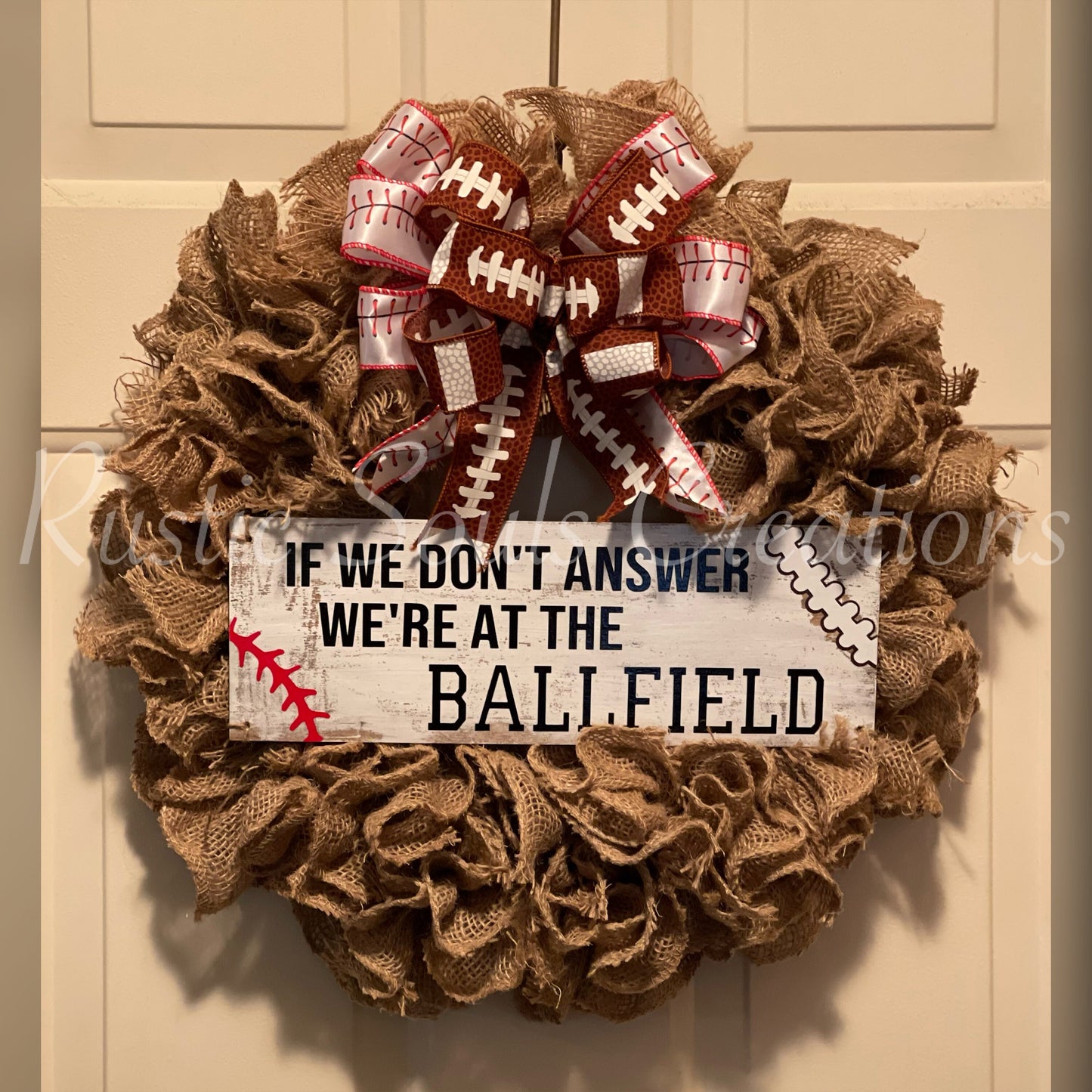 Baseball Door Wreath | If We Don't Answer We're At The Ballfield | Burlap Baseball Wreath