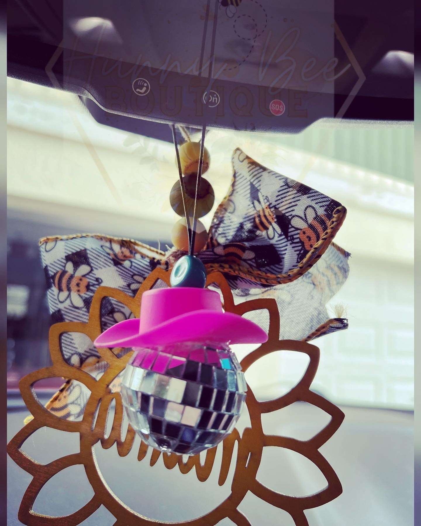 Disco Cowboy Car Charm | Hanging Disco Ball Cowgirl Hat Charm | Disco Cowgirl Car Charm | Disco Ball Car Charm