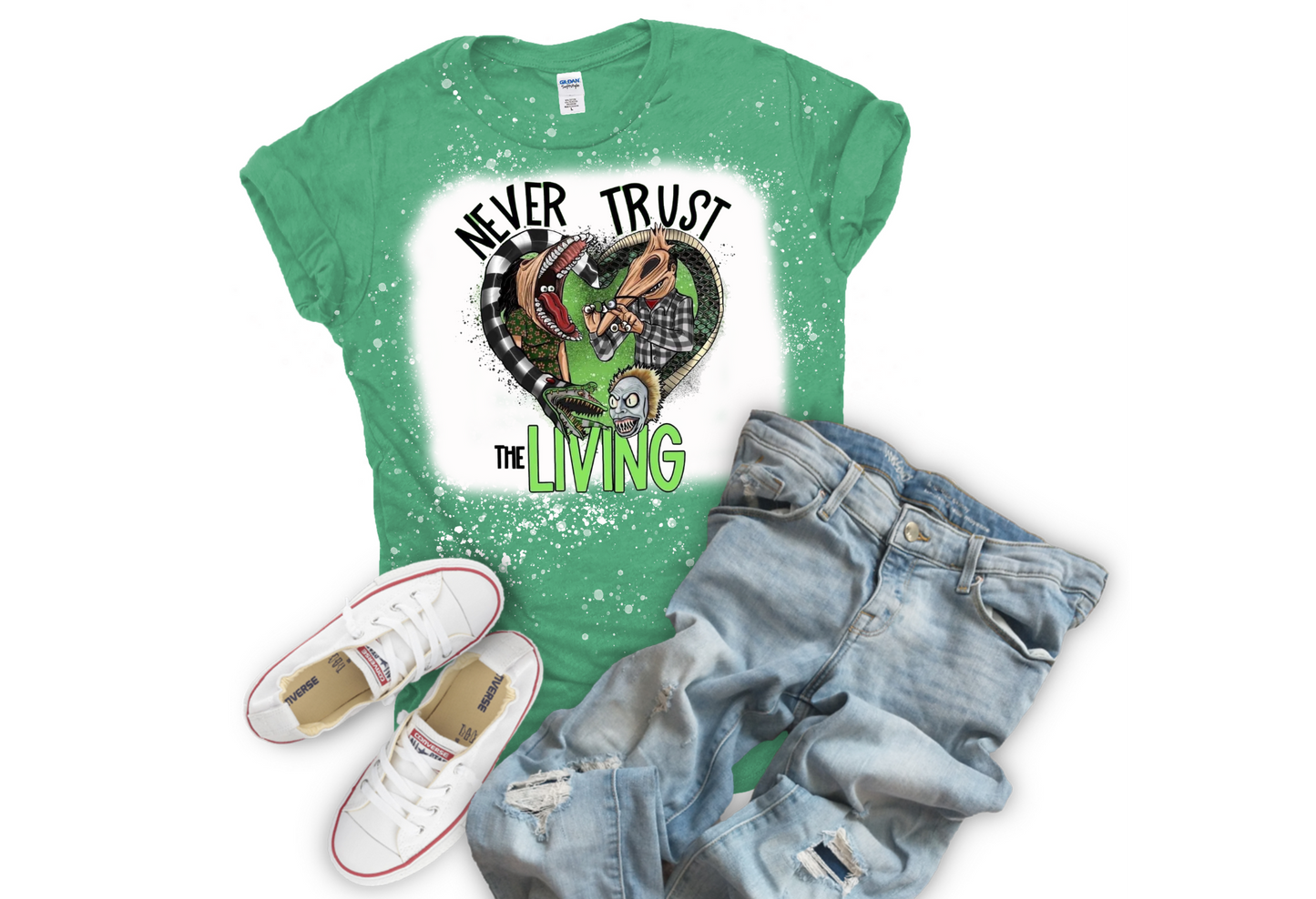 Never Trust The Living Shirt | Bleached Tees | Strange and Unusual | Halloween Shirts | Inspired TShirts | Sublimation Shirts