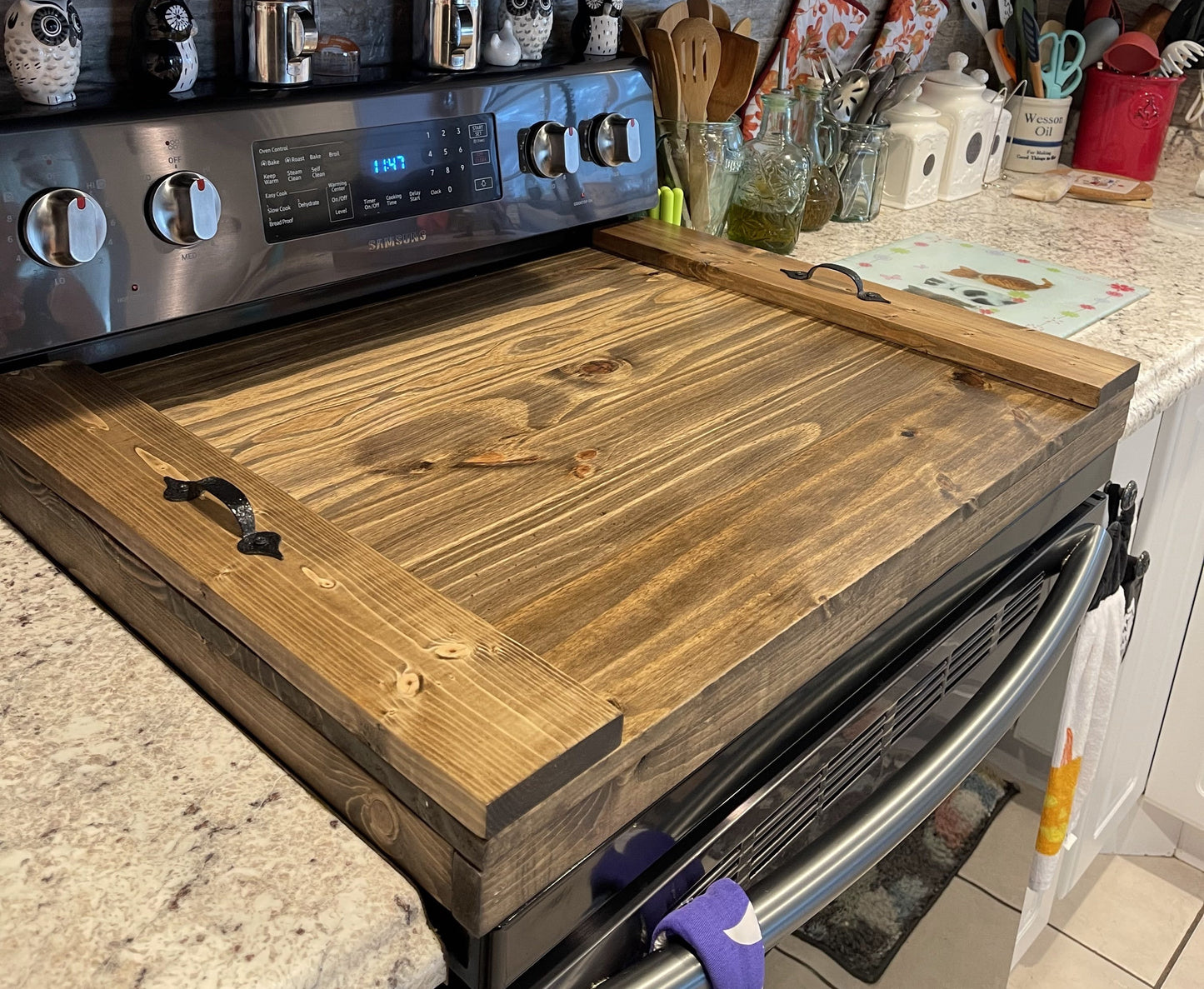 Wood Stove Covers | Wood Noodle Boards | Rustic Stove Top Cover | Wood Kitchen Stove Cover | Farmhouse Stove Cover
