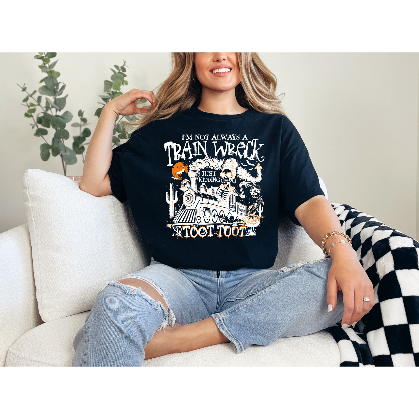 I’m Not Always a Train Wreck Graphic Tee | Funny Skeleton Train Halloween Shirt
