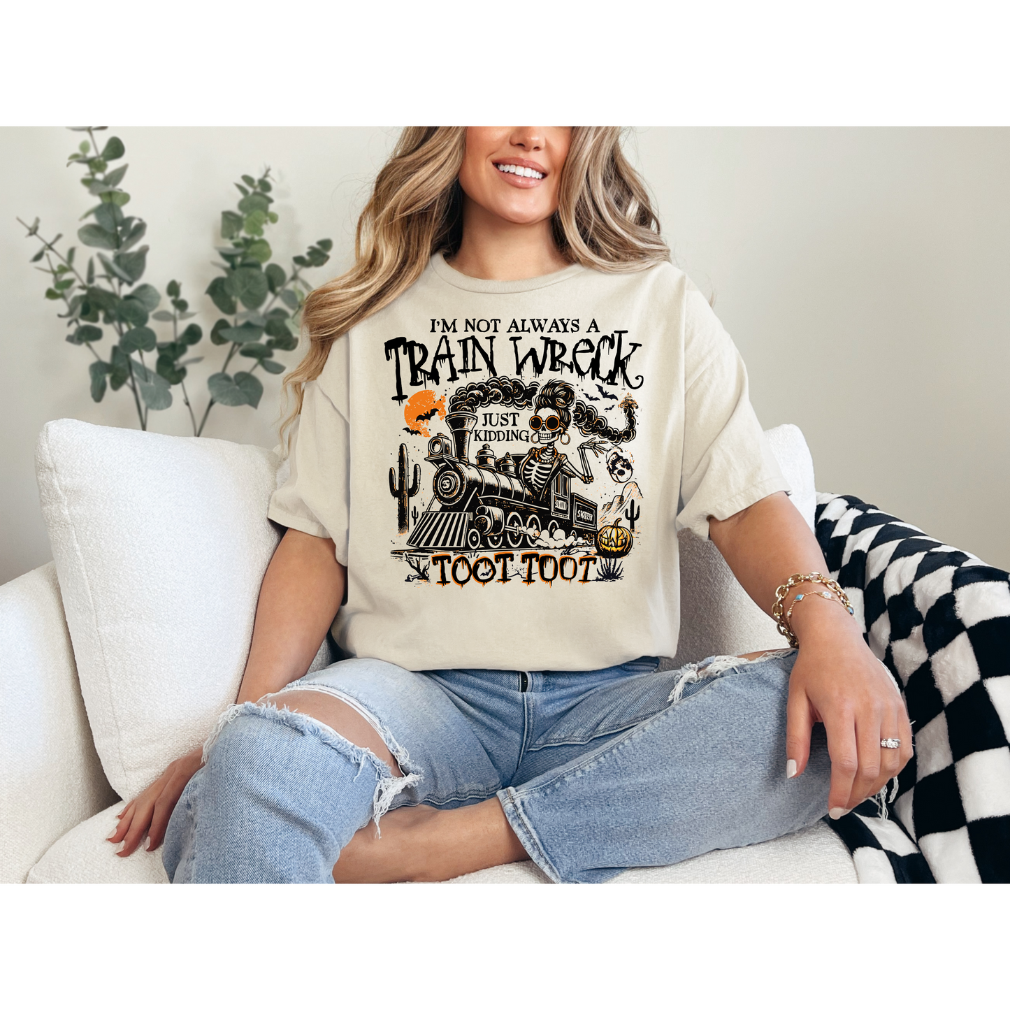 I’m Not Always a Train Wreck Graphic Tee | Funny Skeleton Train Halloween Shirt