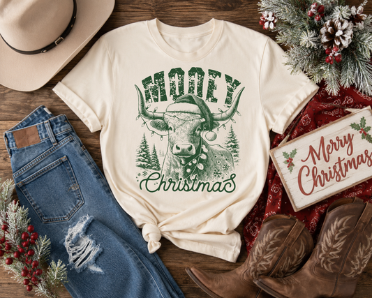 MOOEY Christmas Highland Cow Tee | Western Christmas Shirt | Country Christmas Graphic Tee | Cowboy Holiday Shirt | Adult & Youth