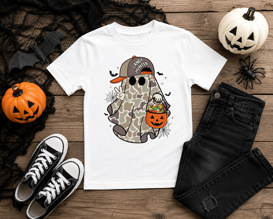 Camo Ghost Halloween Shirt | Cute Ghost Trick or Treat Tee | Candy Hunter | Kids & Adult Halloween Graphic Tee