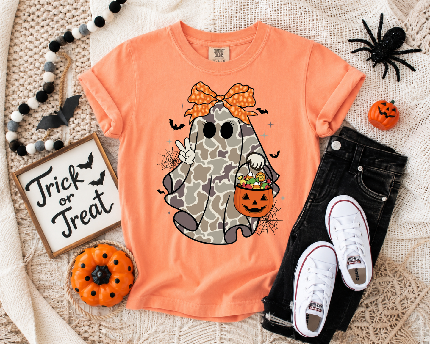 Camo Ghost Halloween Shirt | Cute Ghost Trick or Treat Tee | Candy Hunter | Kids & Adult Halloween Graphic Tee