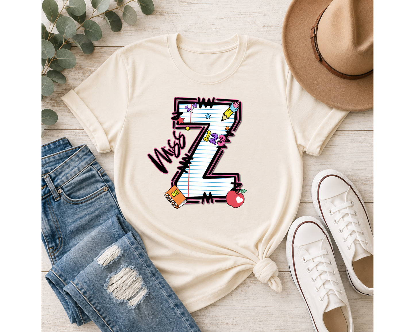 Personalized Teacher Shirt – Custom Name & Initial Classroom Tee