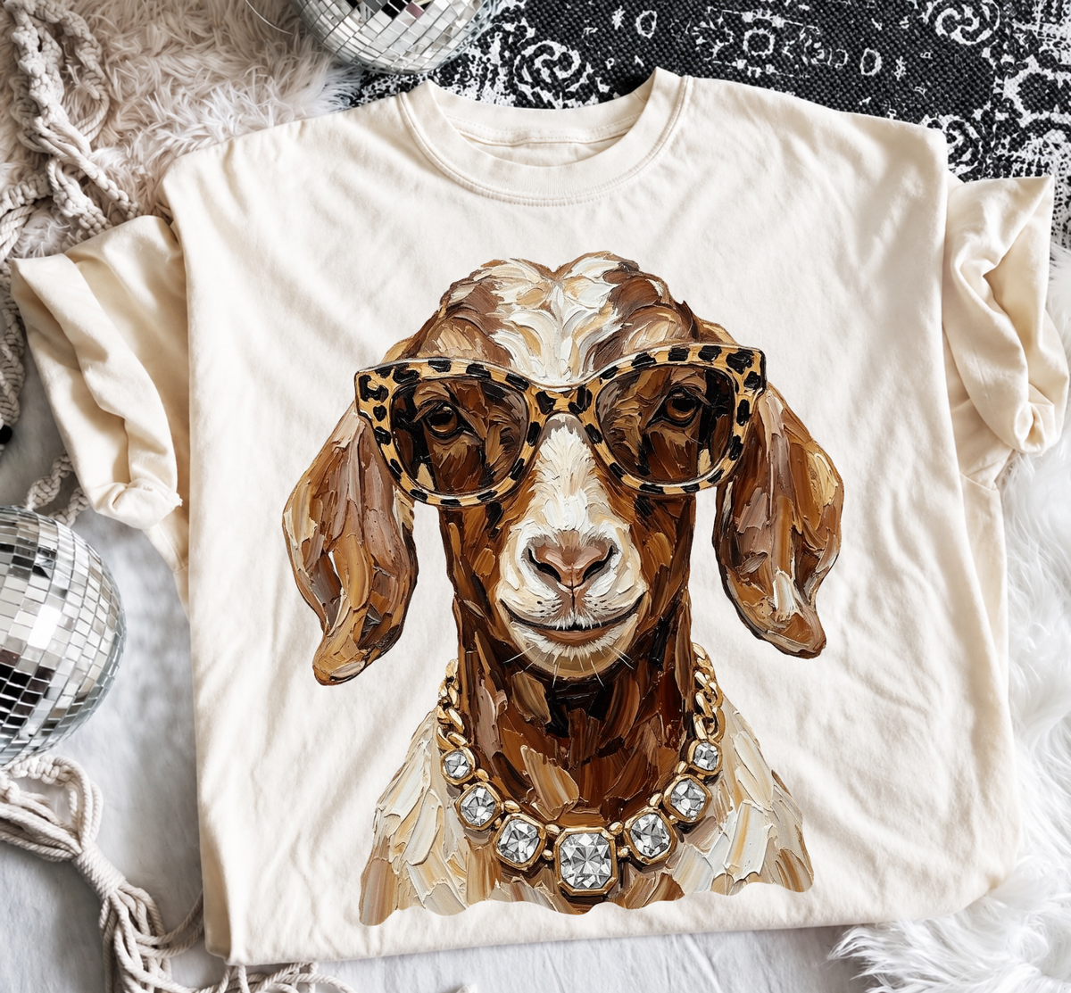 Sassy Animal Graphic Tee – Leopard Glasses & Bling