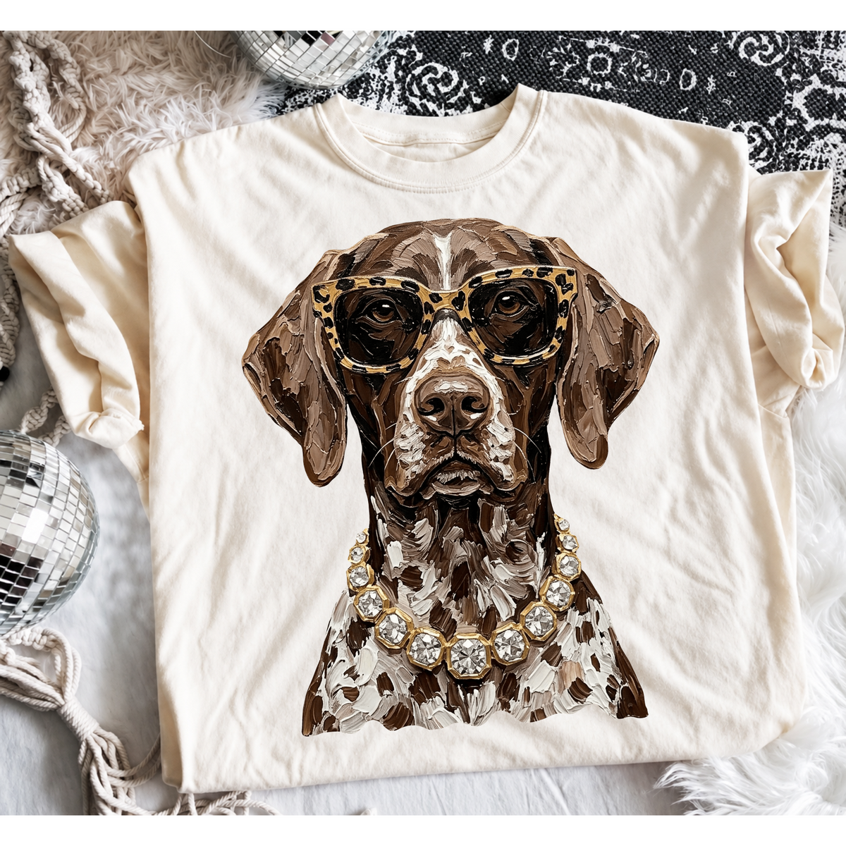 Glam Dog Graphic Tee | Sunglasses & Bling Dog Lover Shirt