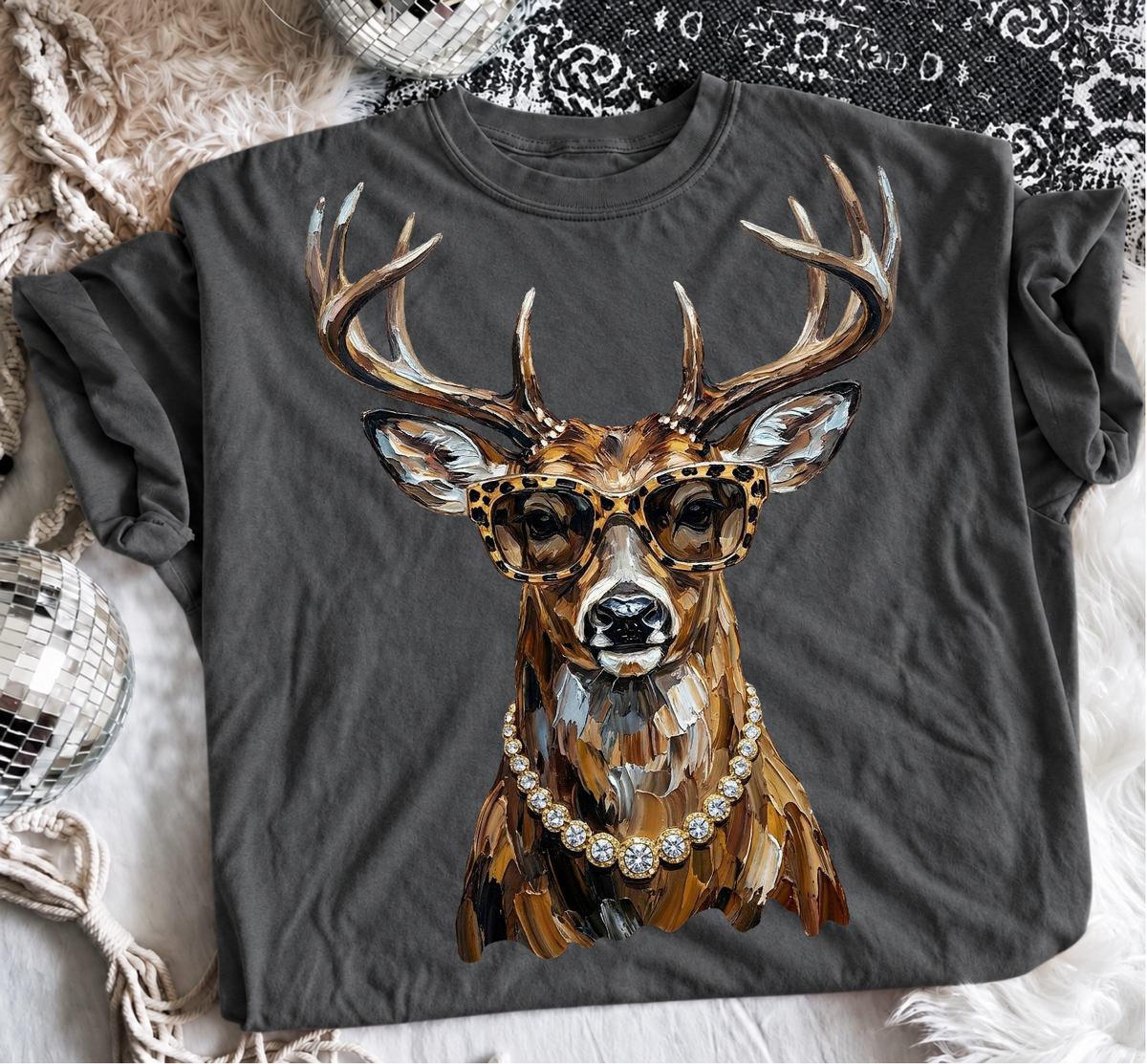 Sassy Animal Graphic Tee – Leopard Glasses & Bling