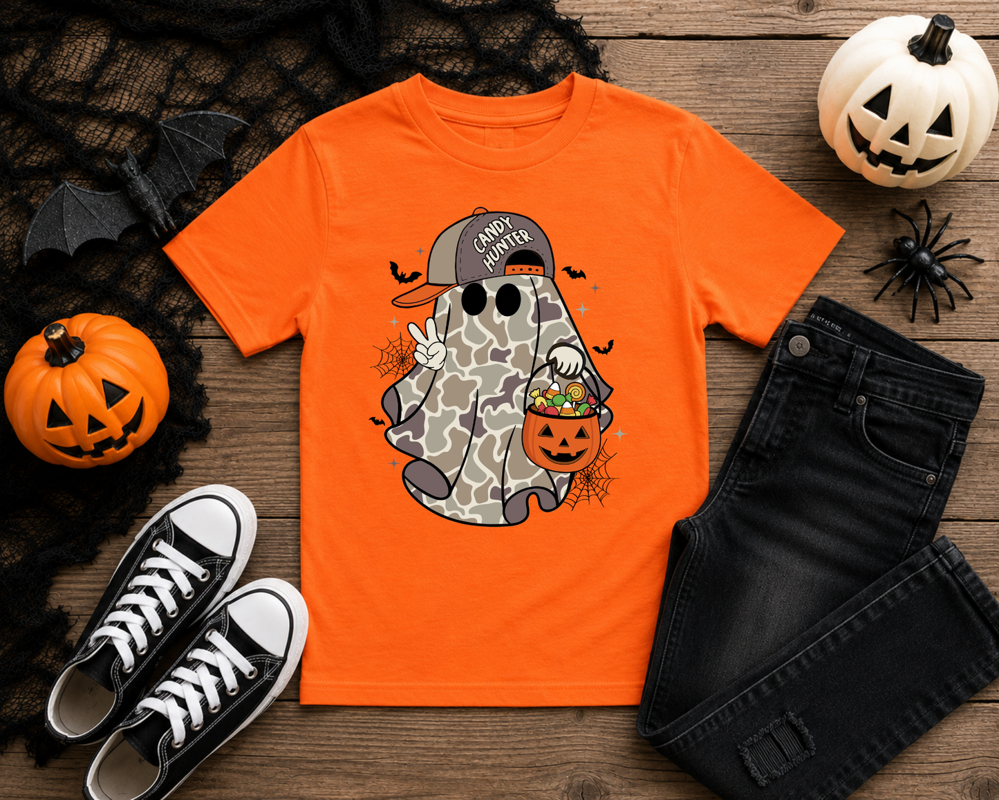 Camo Ghost Halloween Shirt | Cute Ghost Trick or Treat Tee | Candy Hunter | Kids & Adult Halloween Graphic Tee