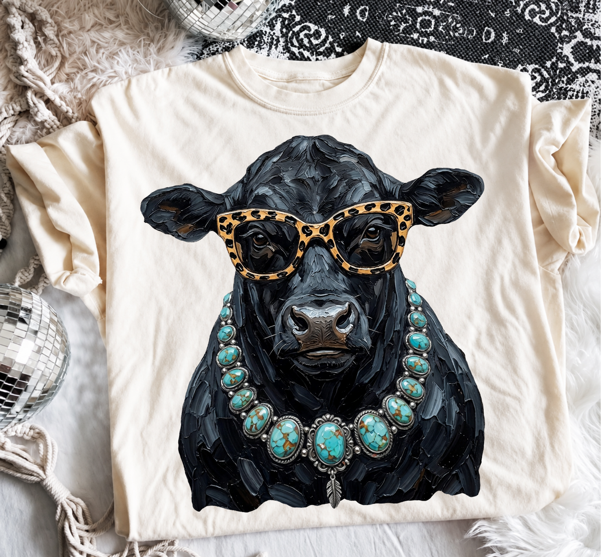 Sassy Animal Graphic Tee – Leopard Glasses & Bling