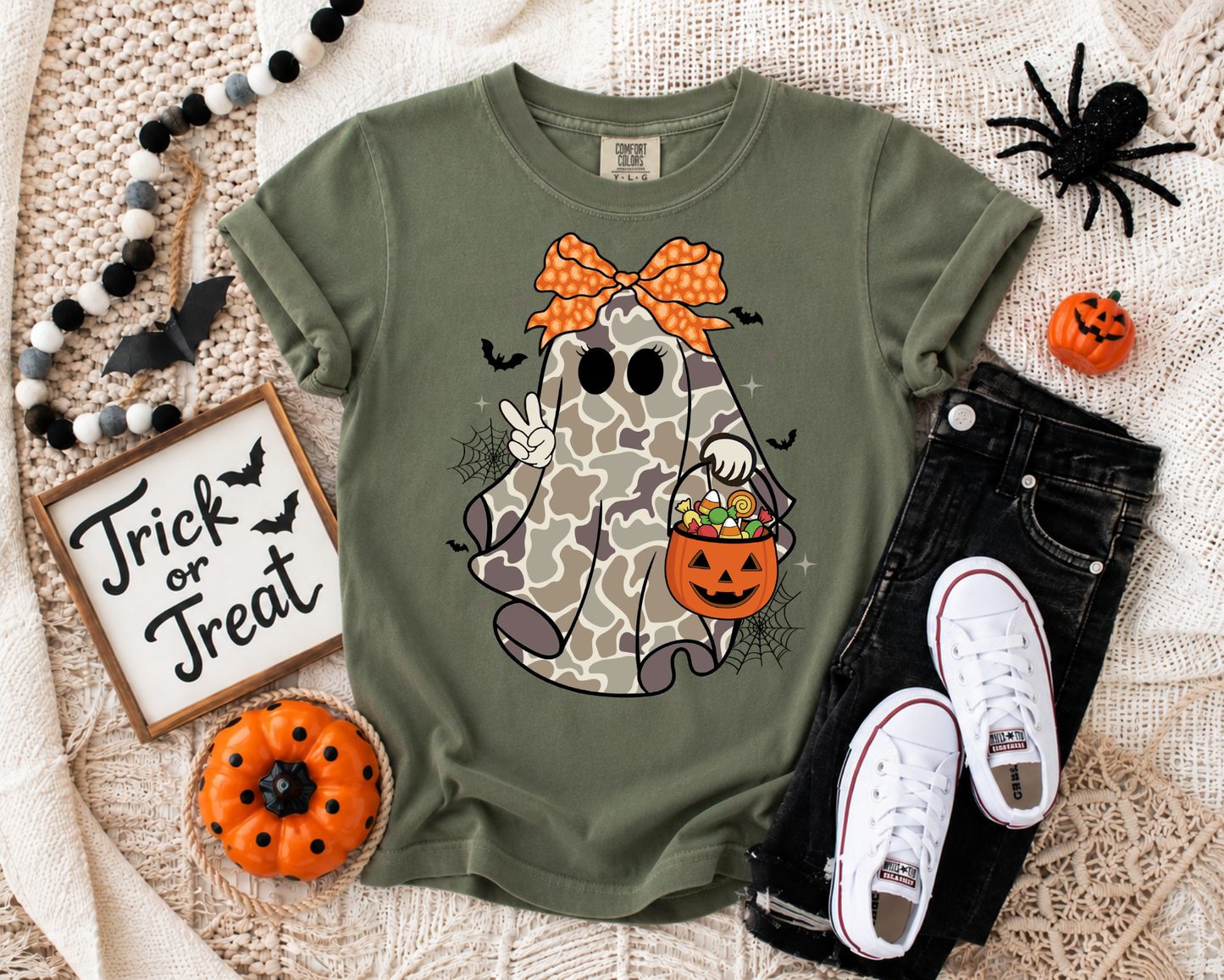 Camo Ghost Halloween Shirt | Cute Ghost Trick or Treat Tee | Candy Hunter | Kids & Adult Halloween Graphic Tee