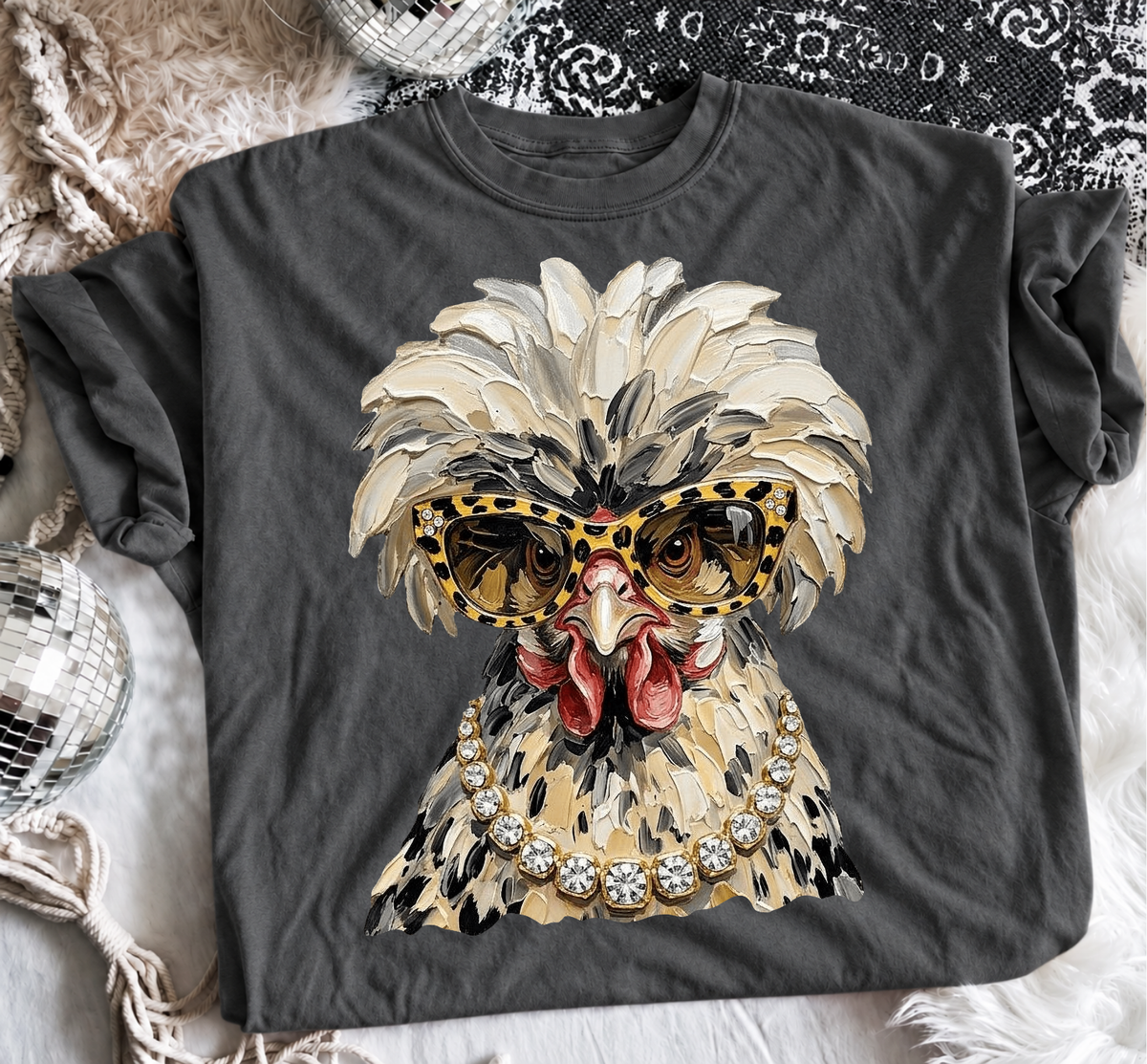 Sassy Animal Graphic Tee – Leopard Glasses & Bling