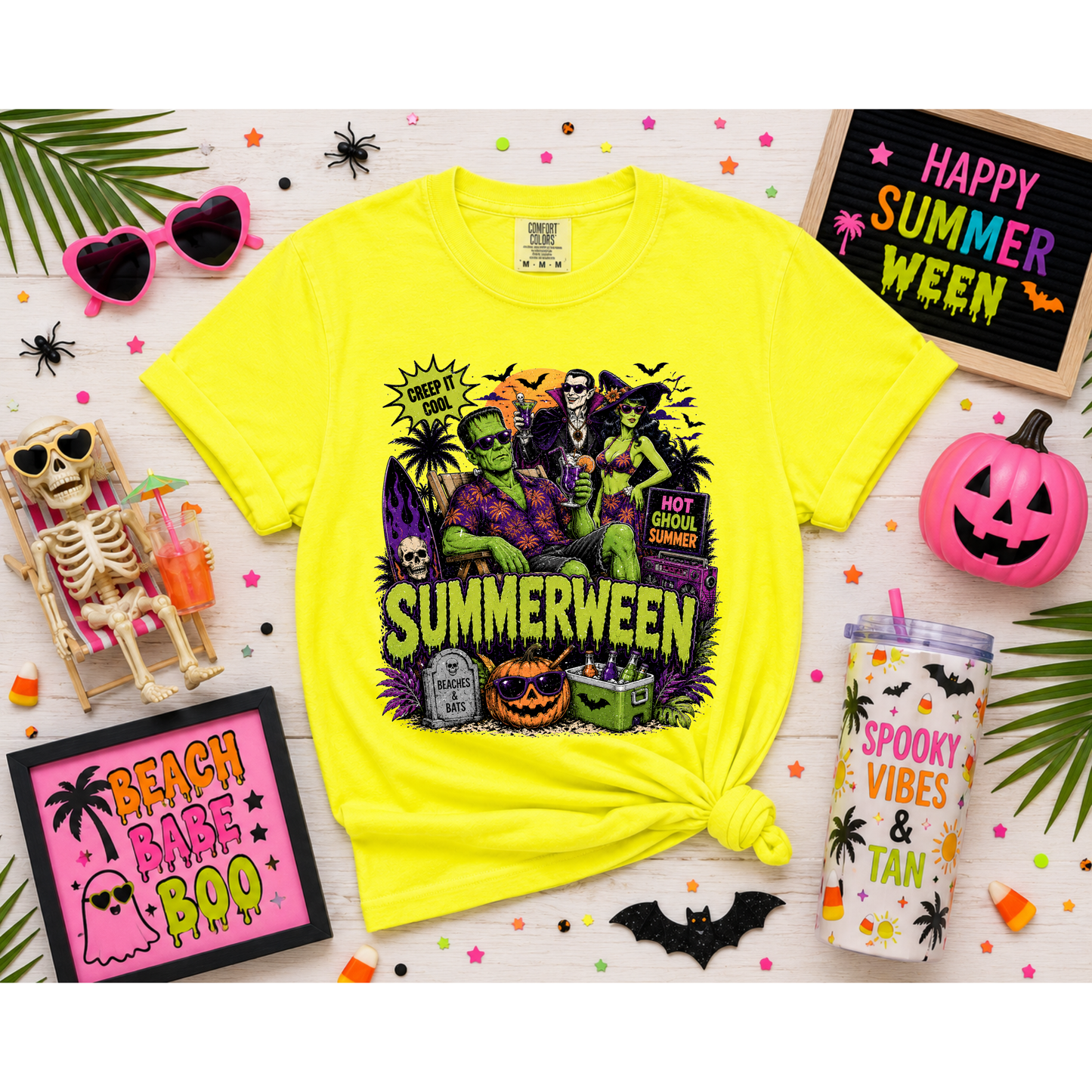 Summerween Comfort Colors® Graphic T-Shirt | Neon Halloween Shirt | Ghost Summer Tee | Hot Ghoul Summer | Spooky Beach Shirt | Unisex Graphic Tee
