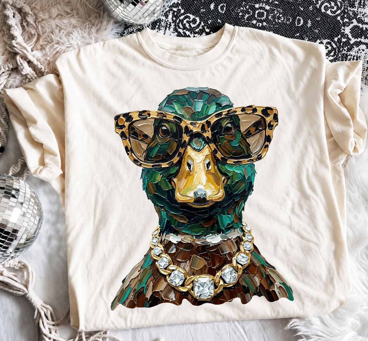 Sassy Animal Graphic Tee – Leopard Glasses & Bling