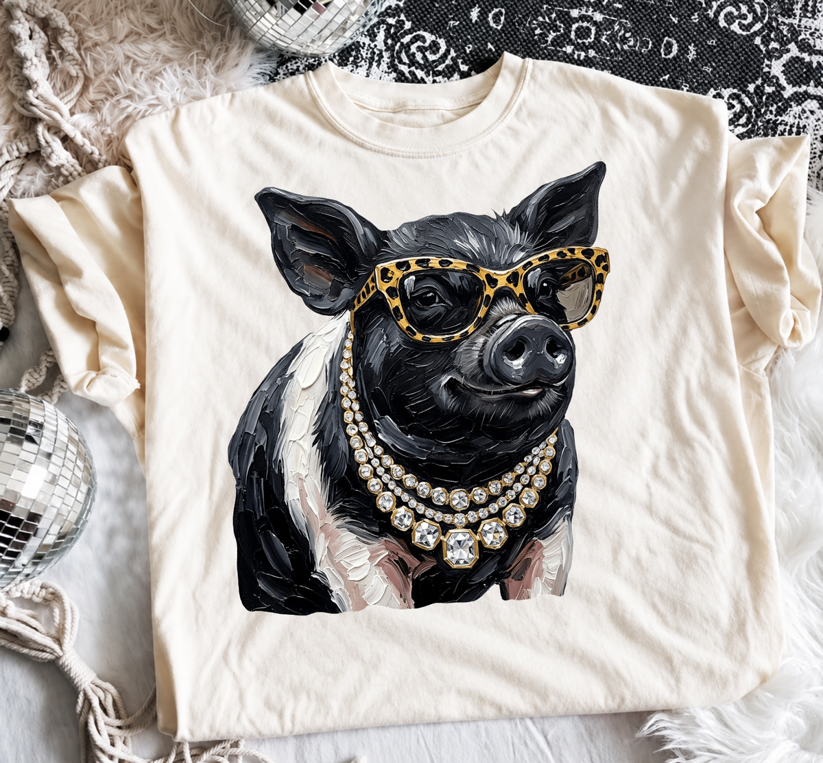 Sassy Animal Graphic Tee – Leopard Glasses & Bling