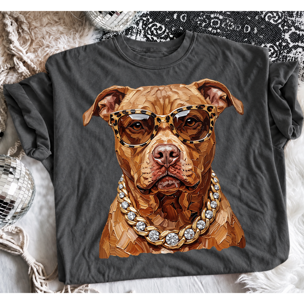Glam Dog Graphic Tee | Sunglasses & Bling Dog Lover Shirt