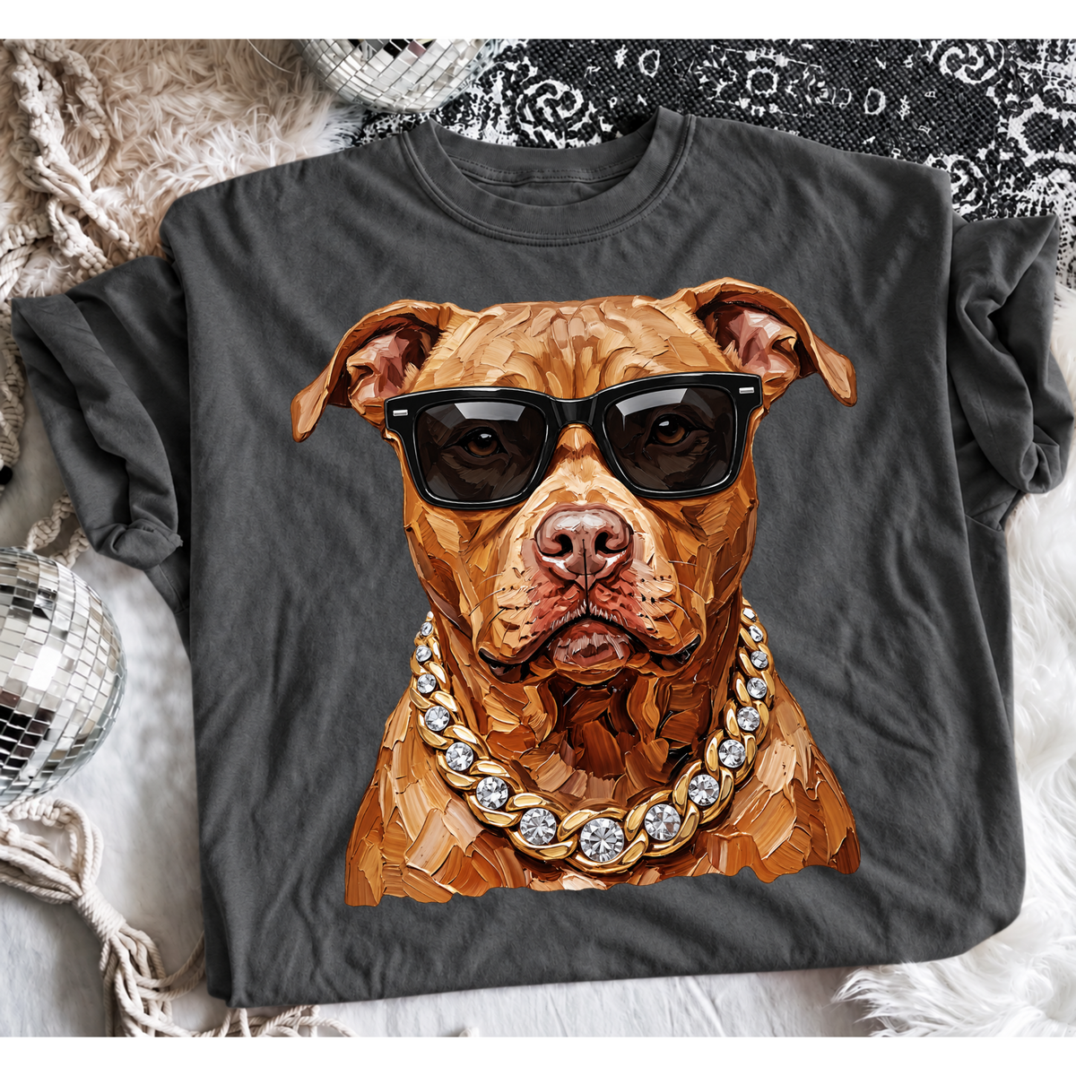 Glam Dog Graphic Tee | Sunglasses & Bling Dog Lover Shirt