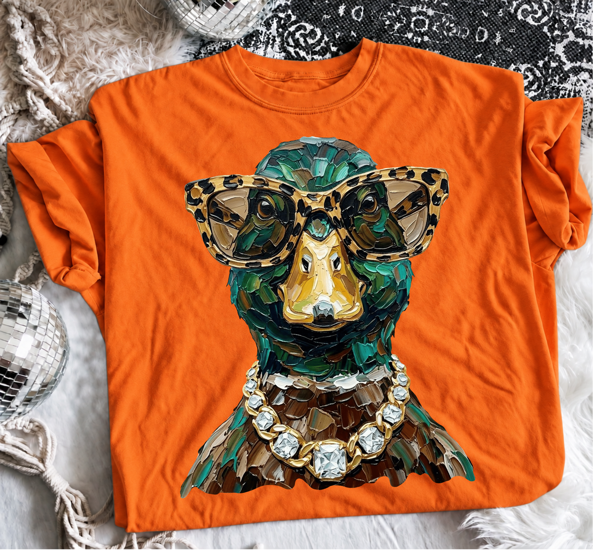Sassy Animal Graphic Tee – Leopard Glasses & Bling