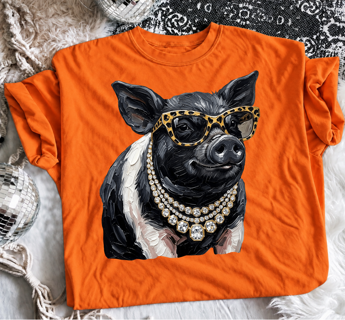 Sassy Animal Graphic Tee – Leopard Glasses & Bling