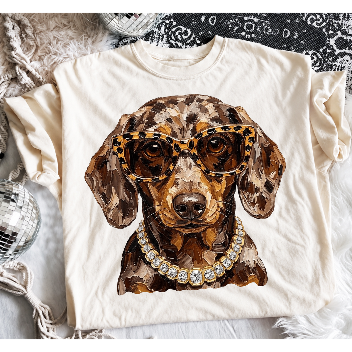 Glam Dog Graphic Tee | Sunglasses & Bling Dog Lover Shirt