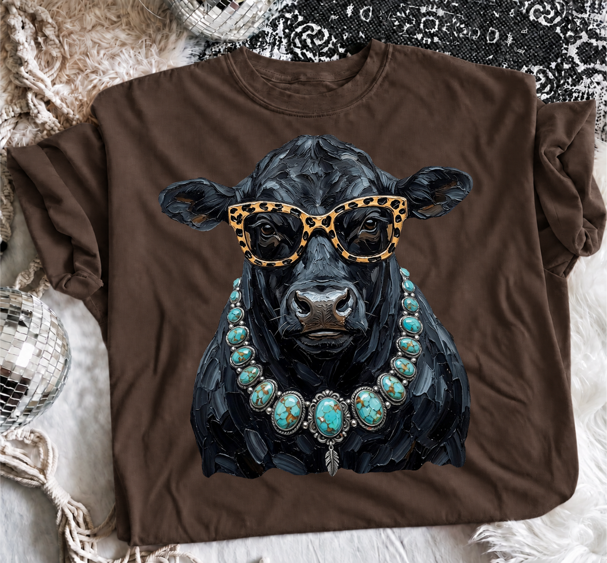 Sassy Animal Graphic Tee – Leopard Glasses & Bling