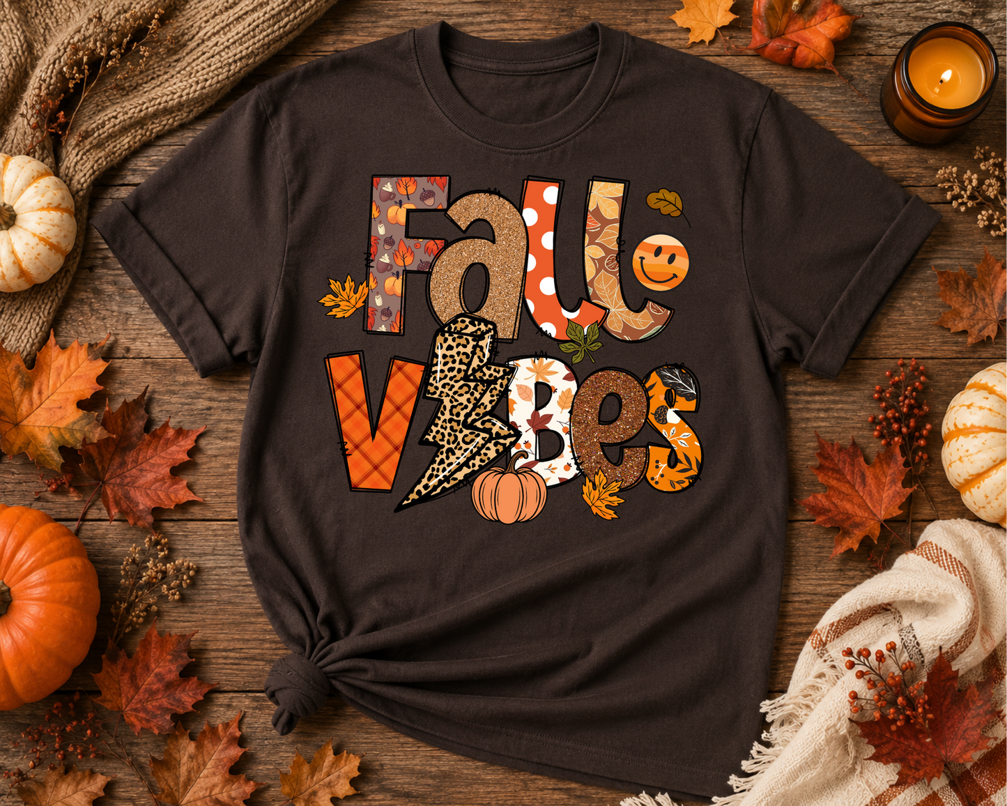 Fall Vibes Graphic T-Shirt | Thankful Grateful Blessed | Cozy Autumn Vibes Graphic Tee