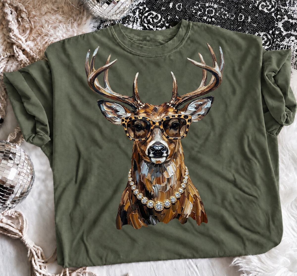 Sassy Animal Graphic Tee – Leopard Glasses & Bling
