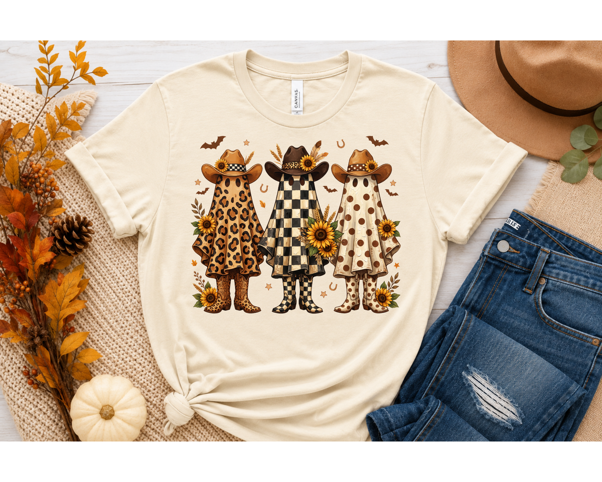 Fall & Halloween Graphic T-Shirts | Western Ghosts, Pumpkins, Coffee & Highland Cow
