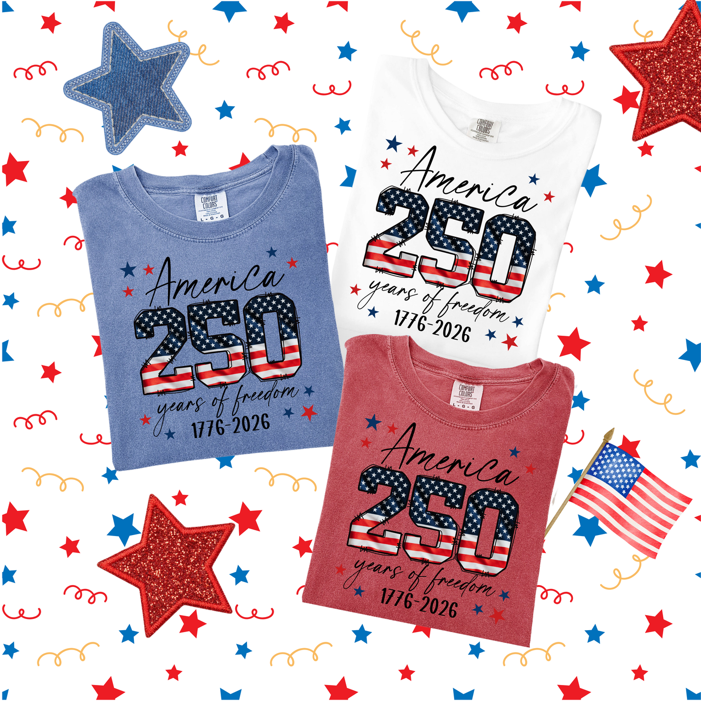 America 250 Years of Freedom Patriotic T-Shirt | 1776-2026 USA Celebration Tee | Fourth of July Shirt