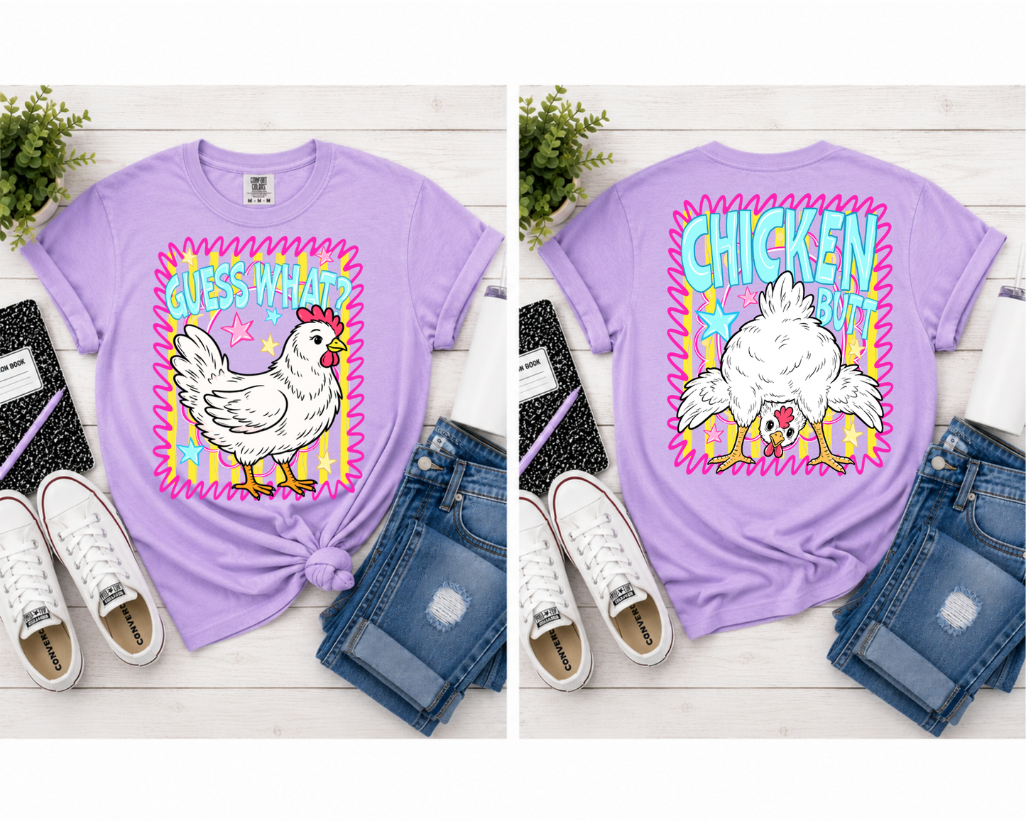 Guess What Chicken Butt Front & Back Graphic Tee | Funny Chicken Shirt