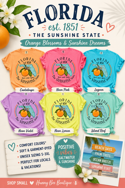 Florida Est. 1851 Sunshine State Comfort Colors T-Shirt | Florida Orange Blossom Tee