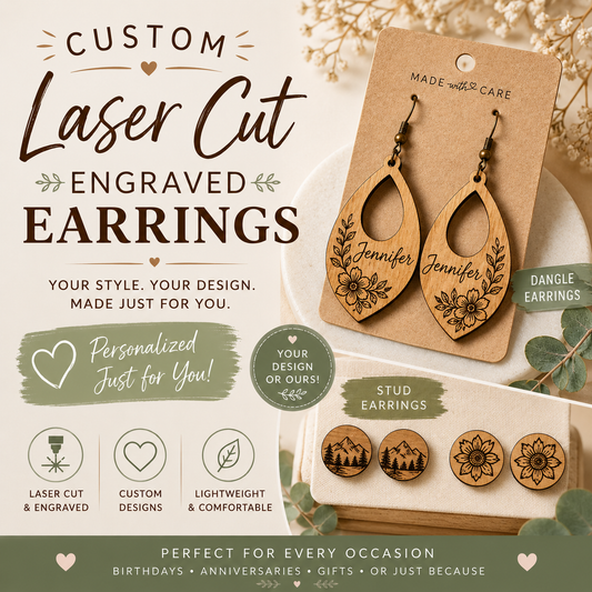 Custom Laser Cut Engraved Earrings