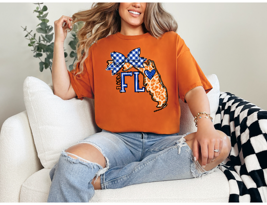 Florida Football T-Shirts | Florida State Shirt | Gingham Bow & Leopard Print Florida