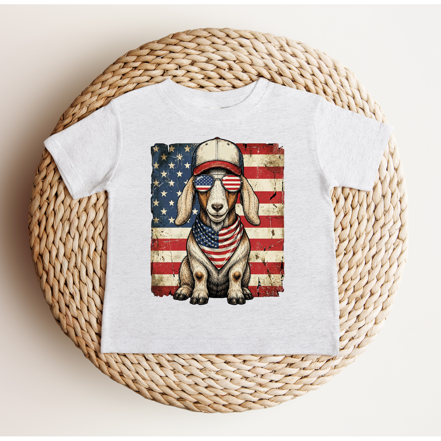 Patriotic Goat Graphic Tee – Funny Farm Animal Fourth of July Shirt