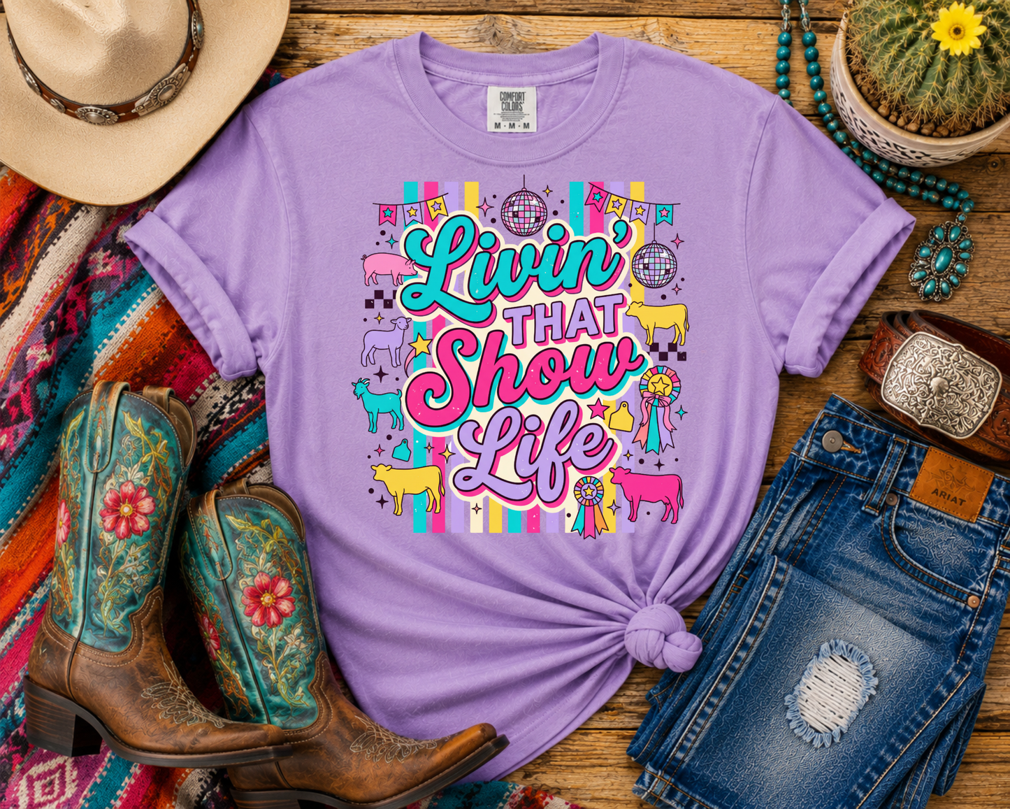 Livin' That Show Life Collection | Funny Livestock Show Shirts | Goat, Sheep, Pig & Cattle Fair Tees