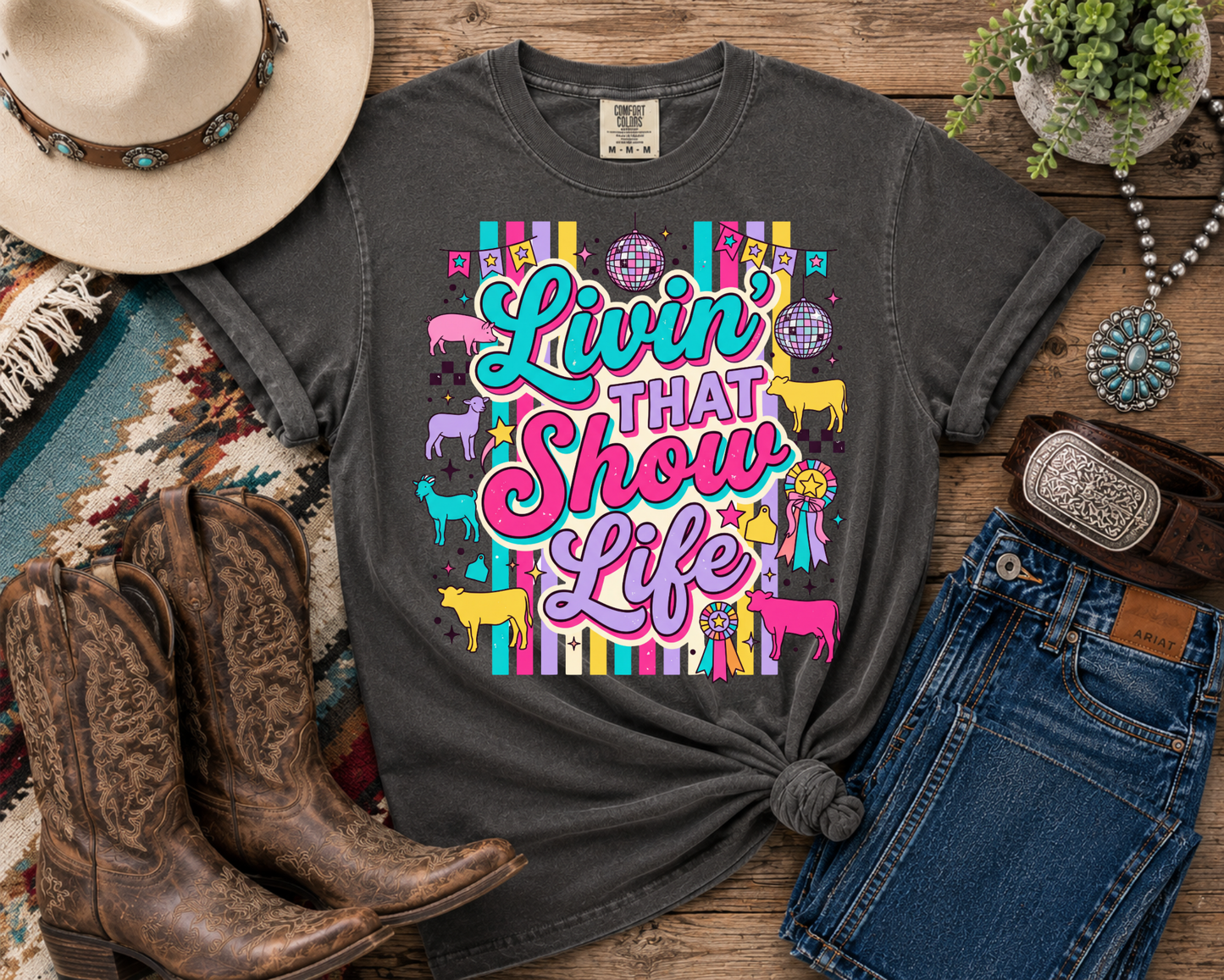 Livin' That Show Life Collection | Funny Livestock Show Shirts | Goat, Sheep, Pig & Cattle Fair Tees