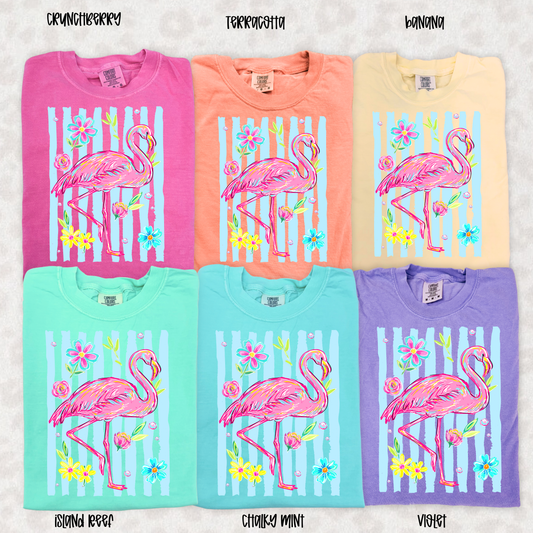Summer Flamingo Floral Comfort Colors Tee | Tropical Flamingo Shirt | Beach Vacation Graphic Tee | Boutique Summer Shirt