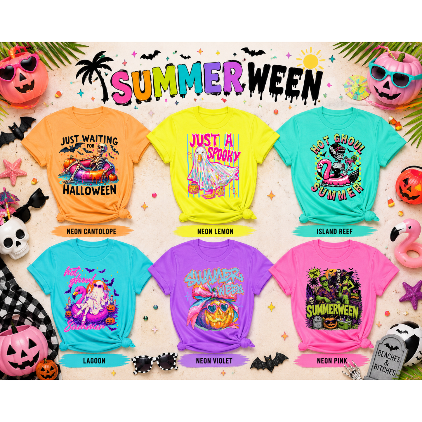 Summerween Comfort Colors® Graphic T-Shirt | Neon Halloween Shirt | Ghost Summer Tee | Hot Ghoul Summer | Spooky Beach Shirt | Unisex Graphic Tee
