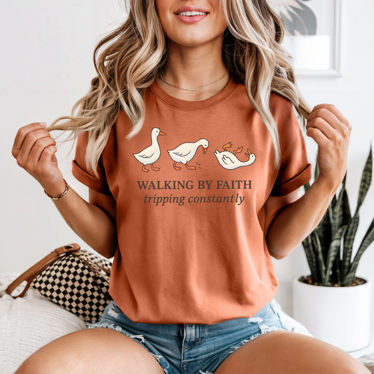 Walking by Faith Tripping Constantly Shirt | Funny Faith Christian Tee, Hoodie & Sweatshirt